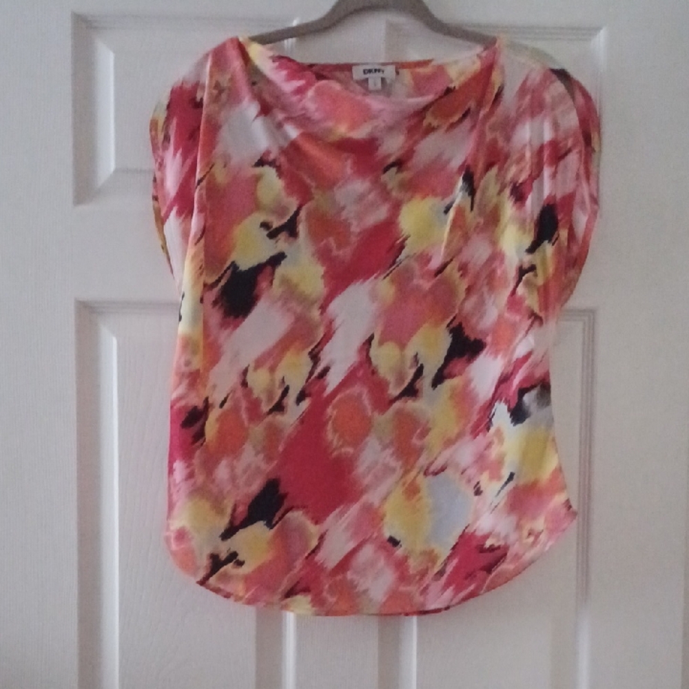 DKNY Women's Vibrant Abstract Blouse - Pink, Yellow, Black